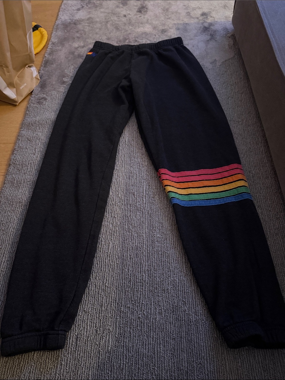 Aviator Nation black sweatpants with 6 stripes size small